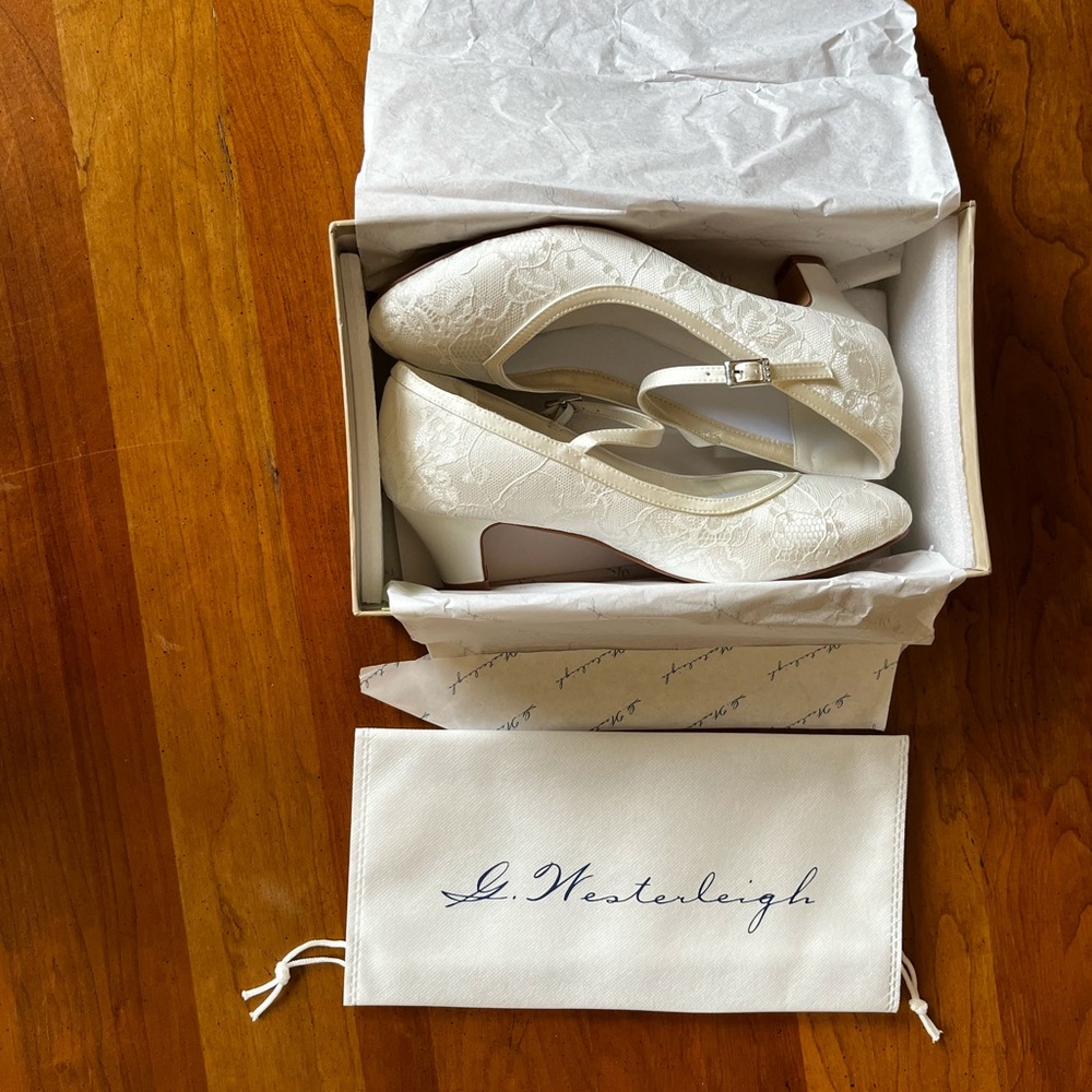 G. Westerleigh English Satin and Lace Bridal Heels